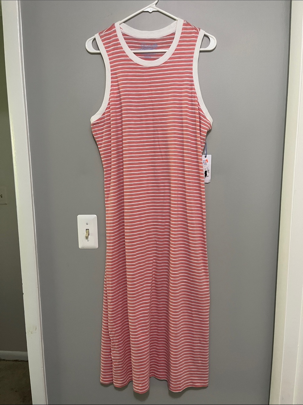 NWT Southern Tide Pink Striped Midi Dress with White Trim